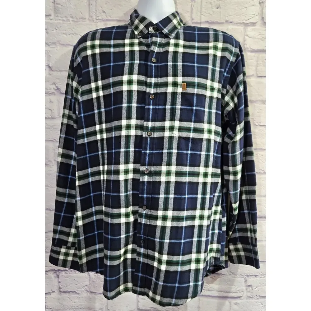 Izod Blue Gray Plaid Flannel Button Up Men's Shirt L Lightweight Long Sleeves